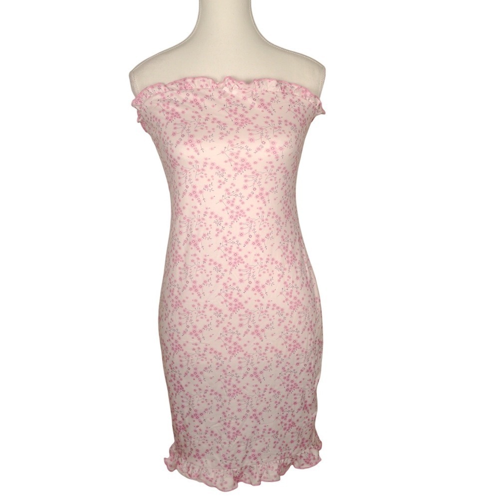 NWOT‎ SHEIN Pink Floral Ruffle Tube Dress Women Size M Mini Bodycon